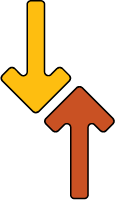 up and down arrows in yellow and orange