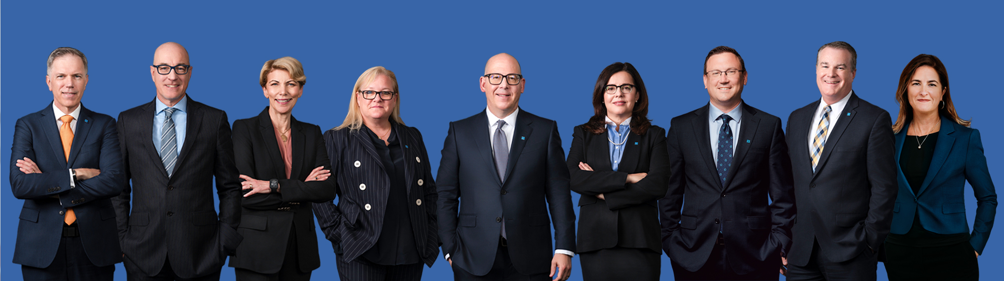 group photo of the CBA executive leadership team from left to right Darren Hannah, Daniel Ouimet, Laurie Lupton, Krista Derksen, Anthony G. Ostler, Angelina Mason, Brent Mizzen, Andrew Ross and Geneviève Grenier